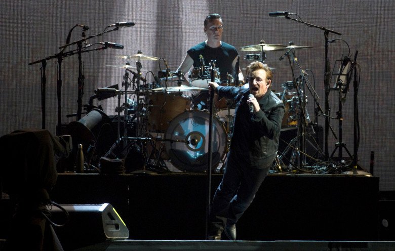 Irish rockers U2 perform during their world tour celebrating the 30-year anniversary of their "Joshua Tree" album in Vancouver, British Columbia, Friday, May 12, 2017. (Photo by Jonathan Hayward, The Canadian Press via AP)
