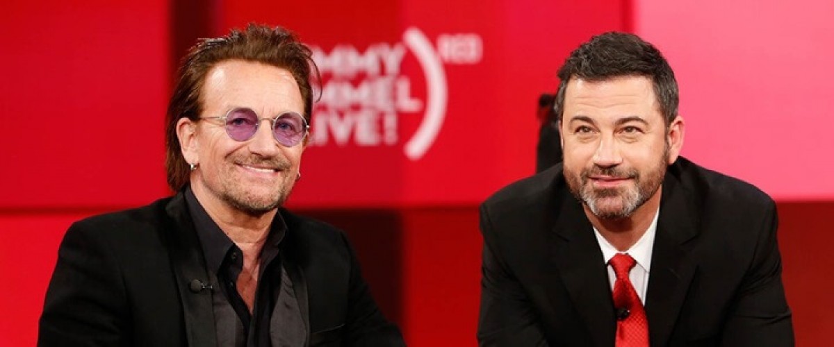 Bono participa do programa especial de Jimmy Kimmel promovido pela (RED)